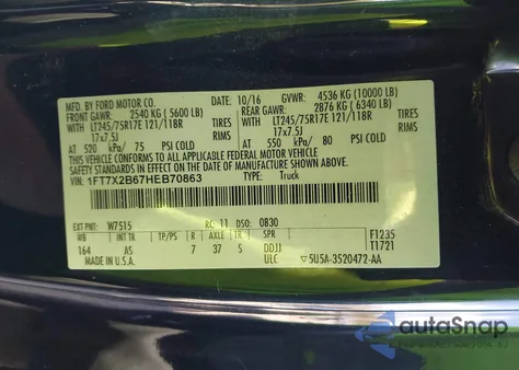 2017 Ford F-250 Xl z USA, uszkodzony, nr VIN 1FT7X2B67HEB70863